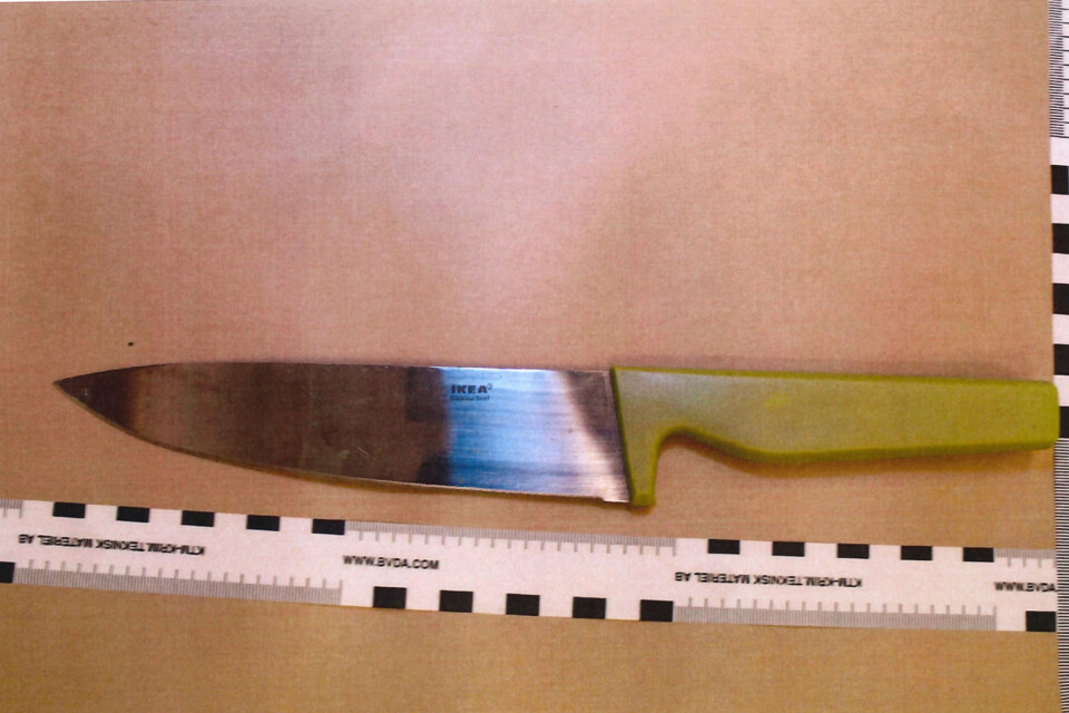 Det misstänkta mordet på Emilia Lundberg i Tollarp.Kniv från Ikea som hittades i 21-åringens jacka. En likadan kniv saknades i Emilias lägenhet.