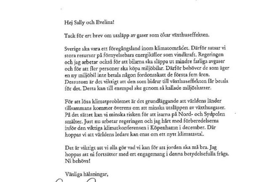 Här är svaret från Fredrik Reinfeldt.