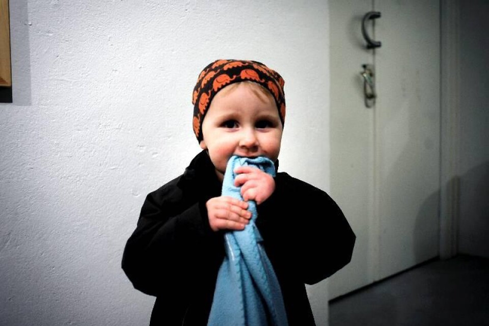 Utställare. Olle Jeppsson, två år, blir ivrig när han ska visa dumpern han plåtade till utställningen. foto: peter åklundh