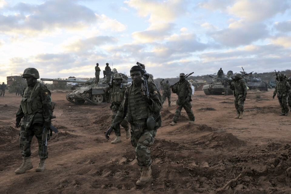 Ugandiska soldater som strider för Afrikanska unionen i Somalia. Arkivbild.