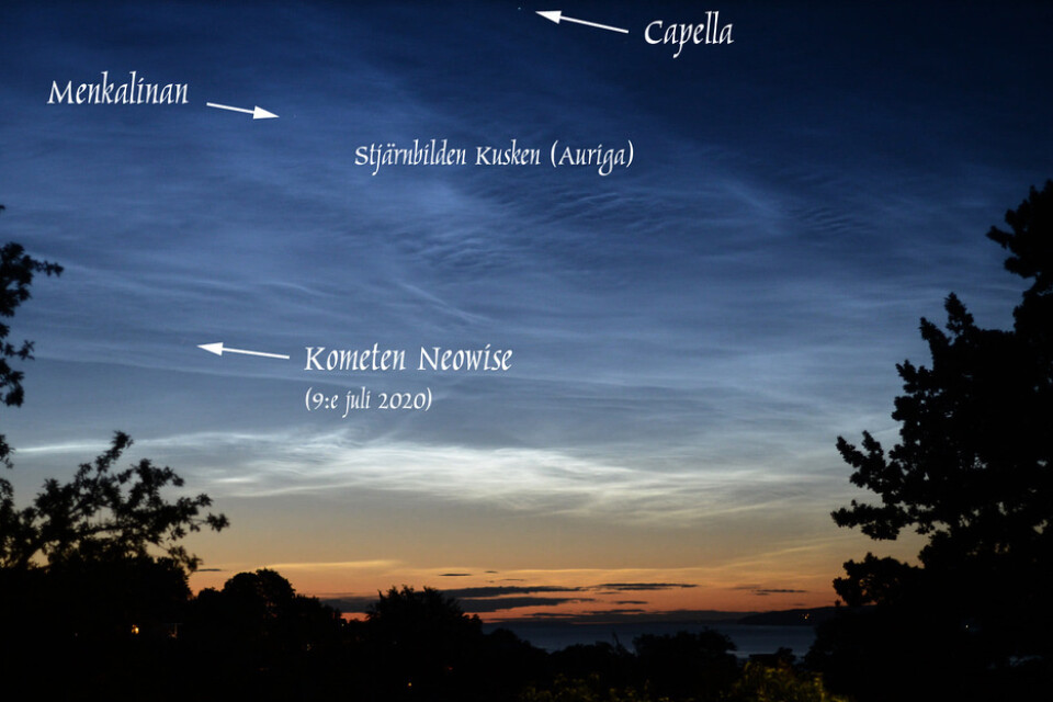 Kometen Newowise på himlen över Jönköping.
