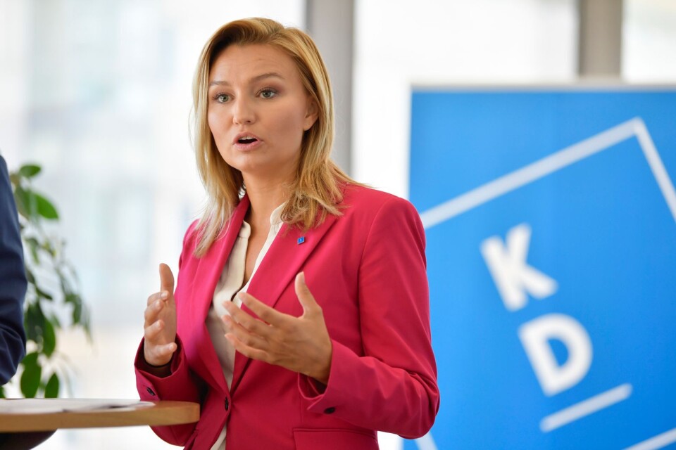 Kristdemokraternas partiledare Ebba Busch (KD) höll sitt sommartal på Clarion Sign hotel i Stockholm.