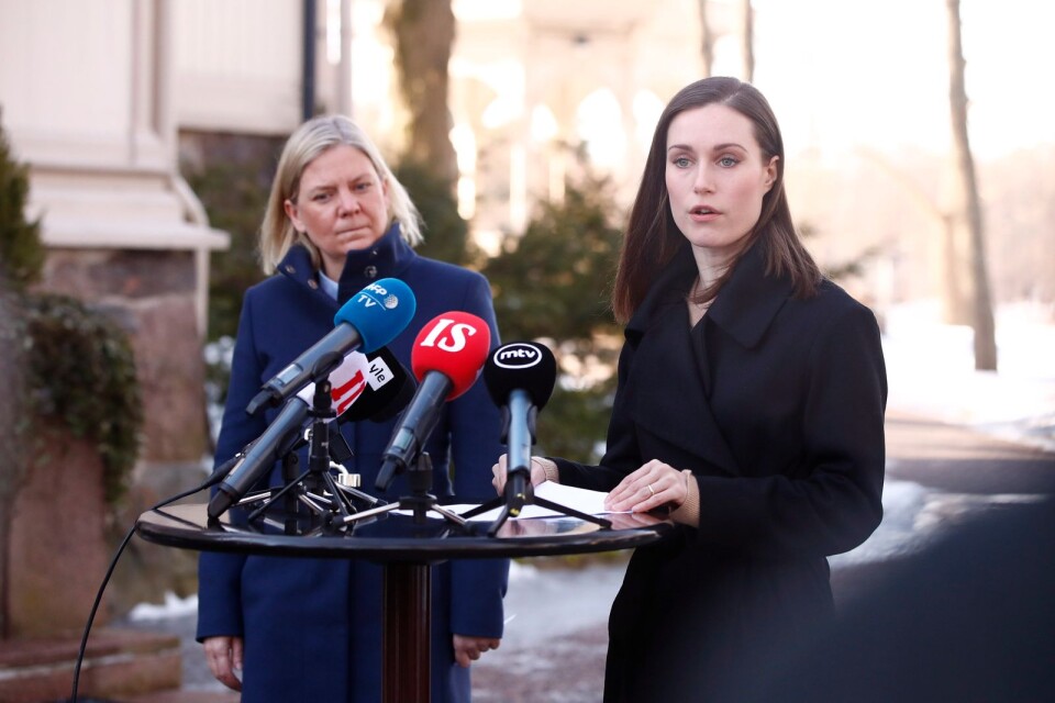 Finlands statsminister Sanna Marin och Sveriges statsminister Magdalena Andersson vid mötet i mars.