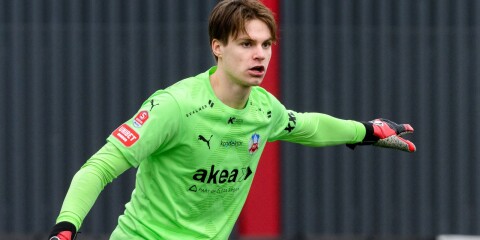 Helsingborgs målvakt Nils Arvidsson under fotbollsmatchen i Svenska Cupen mellan Helsingborg och Värnamo den 25 februari 2024 i Helsingborg.