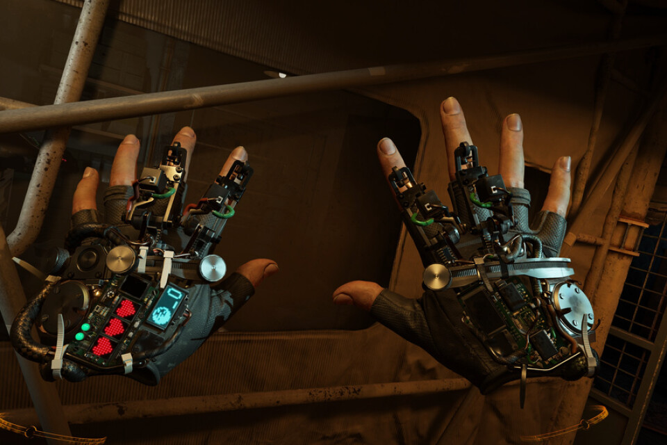 En ny del av "Half-life"-serien till VR släpps i mars. Spelaren kommer att se huvudpersonens händer, här med något som kallas gravitationshandskar. Pressbild.