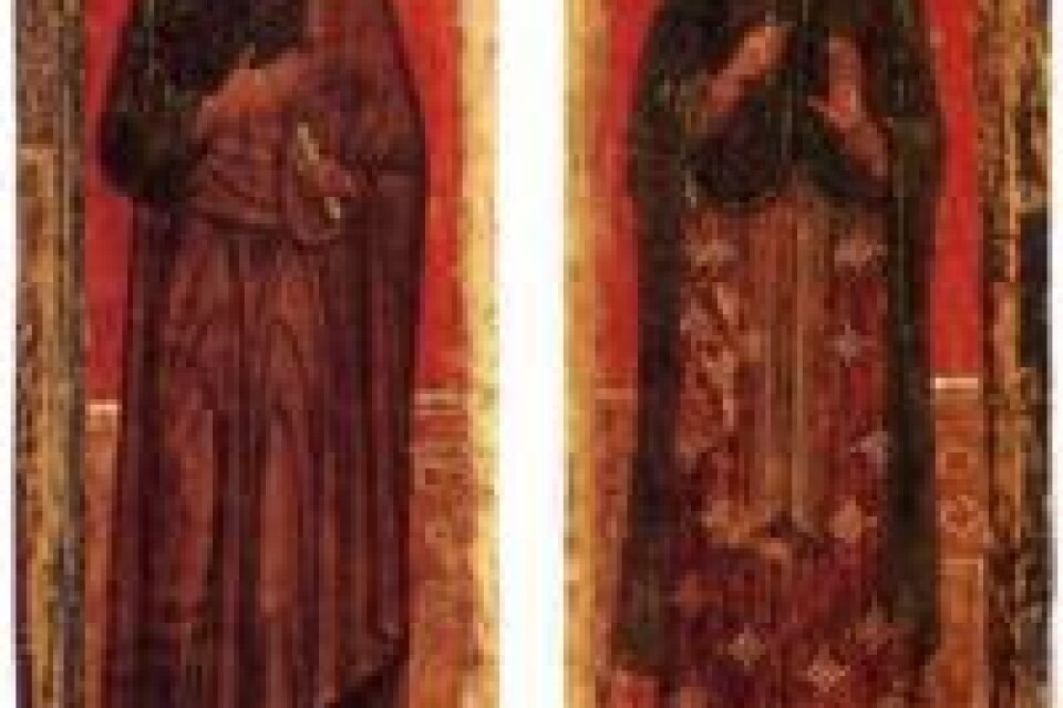 The Apostle Peter, till vänster, och Saintly female Martyr. Sent 1300- tidigt 1400-tal, Novgorod.