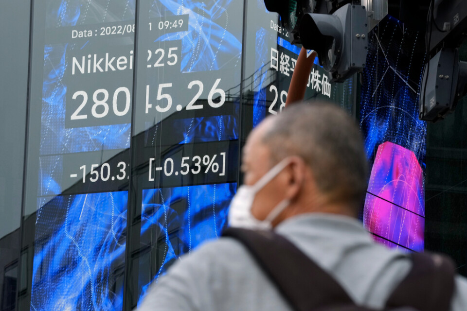 Minustecken på Tokyobörsen. Arkivbild.