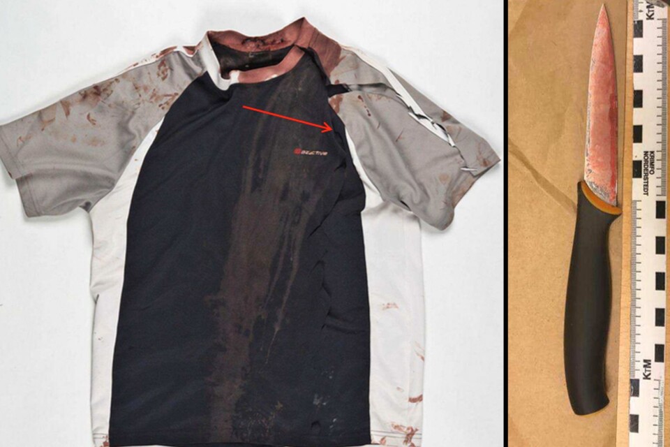 Offrets tröja och kniven som användes vid attacken.