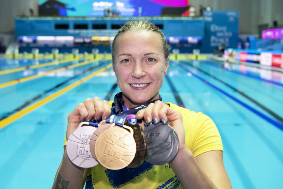Svenska världsstjärnan Sarah Sjöström tog fem medaljer, varav ett guld, vid sim-VM i Gwangju, Sydkorea, förra året. Arkivbild.