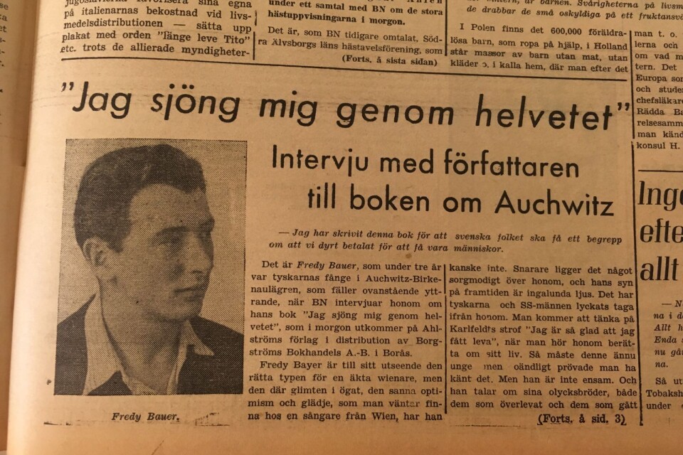 Intervju med Fredy Bauer i tidningen Borås Nyheter, september 1945.