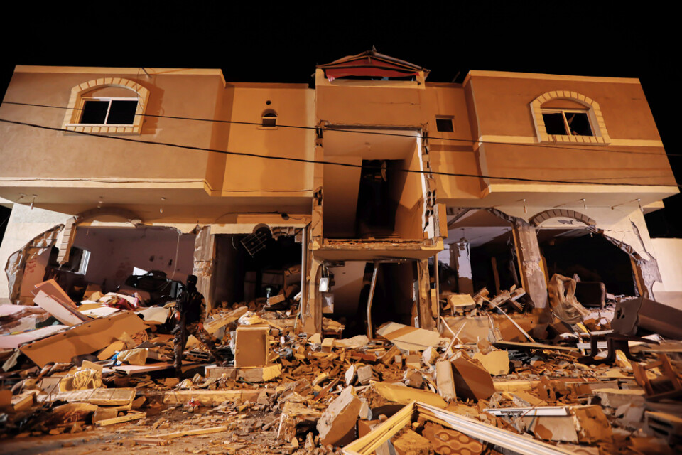 Ett skadat hus i staden Rafah på Gazaremsan där en ledare för Islamiska jihad uppges ha bott.