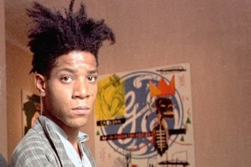 Jean-Michel Basquiat på ett galleri i New York 1985. Arkivbild.