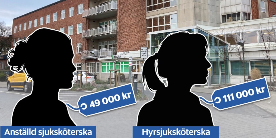 En ordinarie sjuksköterska kostar Ystads lasarett 49 000 kronor, medan en inhyrd sköterska kostar 111 000 kronor.