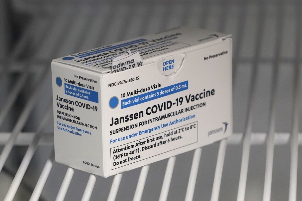 En förpackning med vaccinet från Janssen, som ägs av amerikanska läkemedelsjätten Johnson & Johnson.