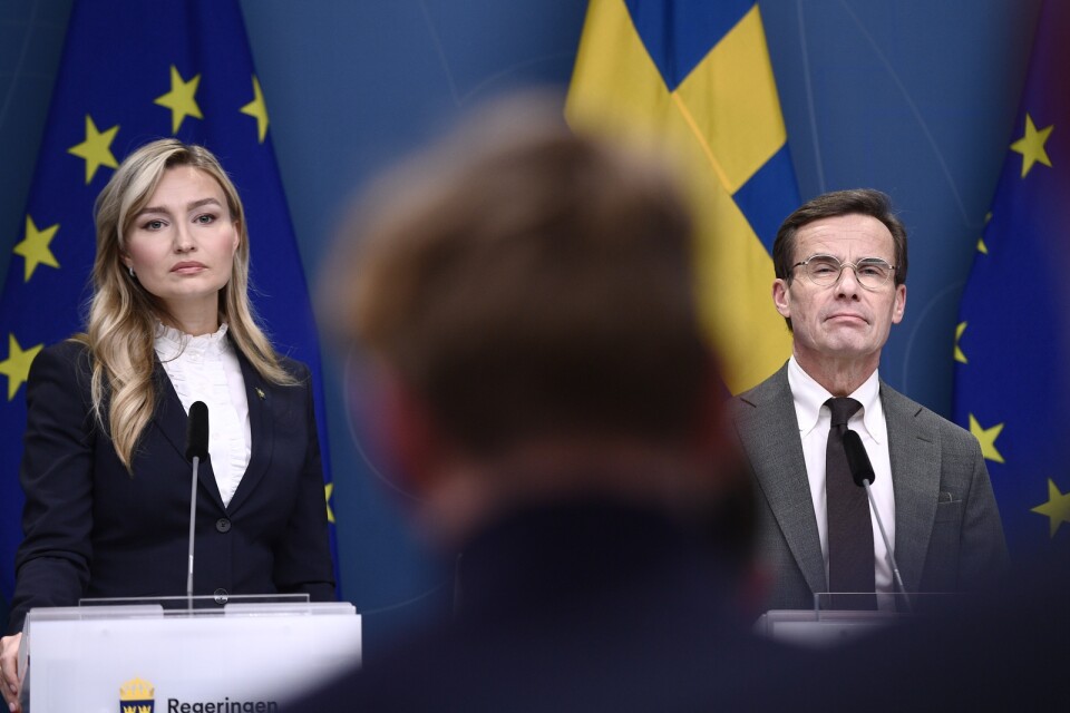 Ebba Busch (KD) och statsminister Ulf Kristersson (M) under en pressträff med anledning av energifrågan.