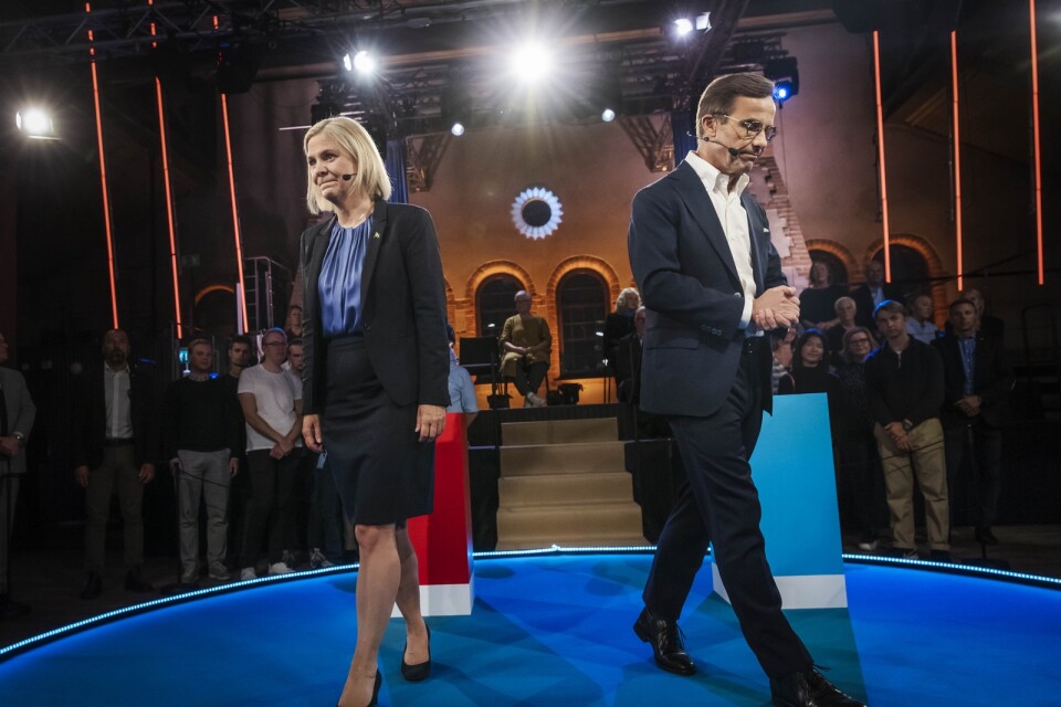 Magdalena Andersson (S) och Ulf Kristersson (M) under en statsminister duell i höstens val.