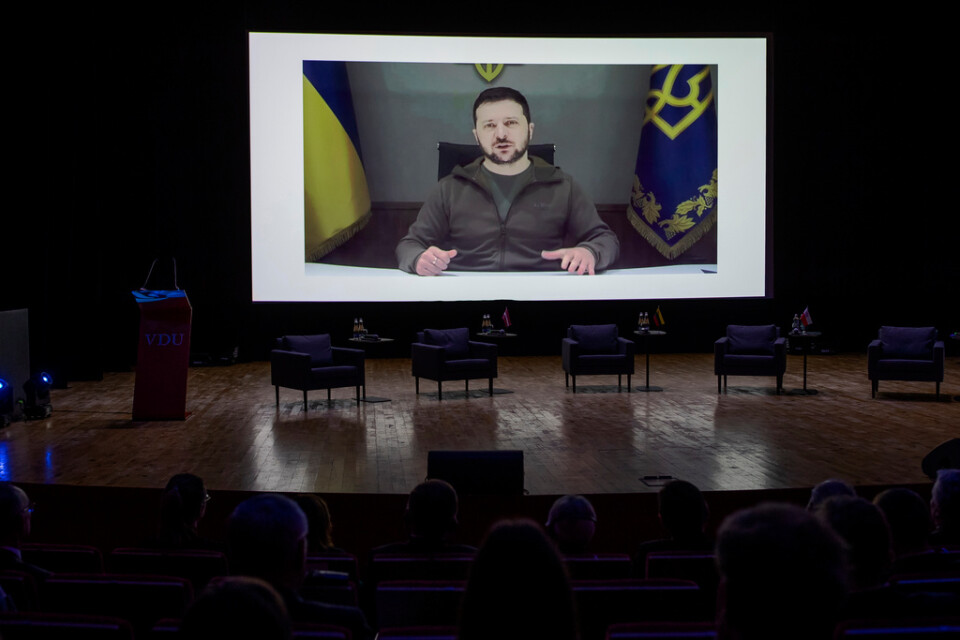 Ukrainas president Volodymyr Zelenskyj presenterar Ukrainas kandidatur för världsutställningen 2030: Odessa. Arkivbild.
