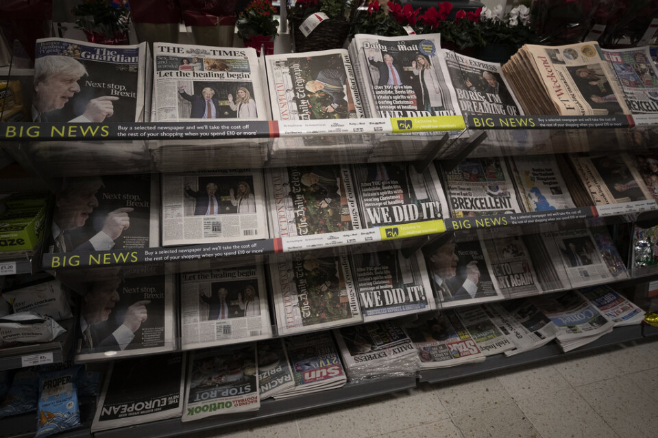 Tidningar i London dagen efter att Konservativa partiets seger stod klar.