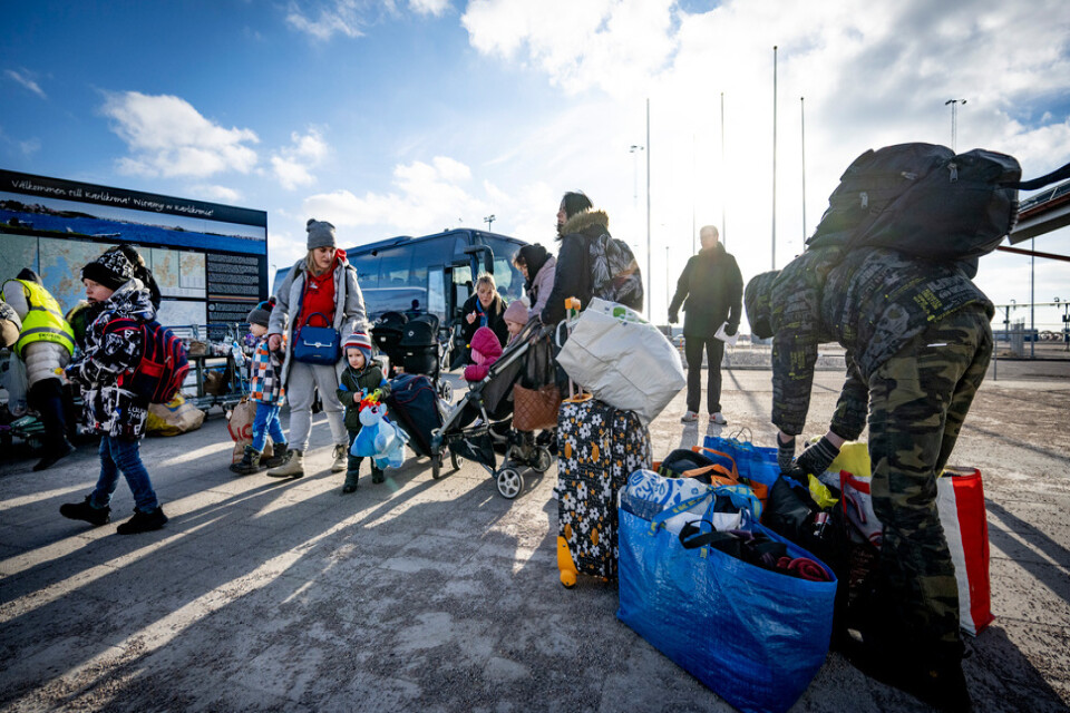 380 ukrainska flyktingar anlände till Karlskrona med Stena Line-färjan från Gdynia 10 mars 2022.