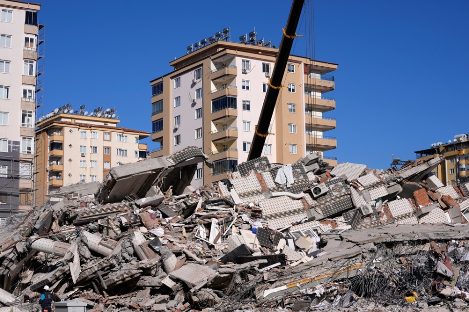 Förstörd byggnad i Gaziantep efter jordbävningen i Turkiet. Arkivbild.