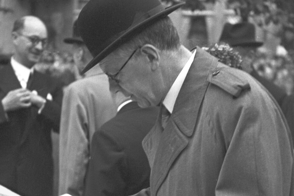 Kronprins Gustav Adolf på ett foto från 1946. Sju år tidigare, på andra sidan av andra världskriget, var han på Kristianstadsutställningen.