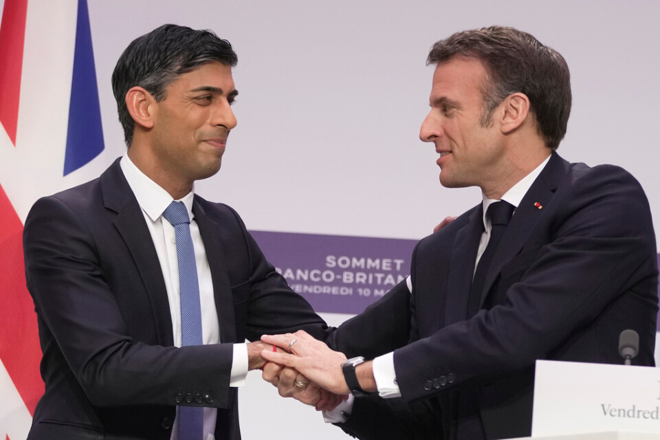 Storbritanniens premiärminister Rishi Sunak och Frankrikes president Emmanuel Macron.
