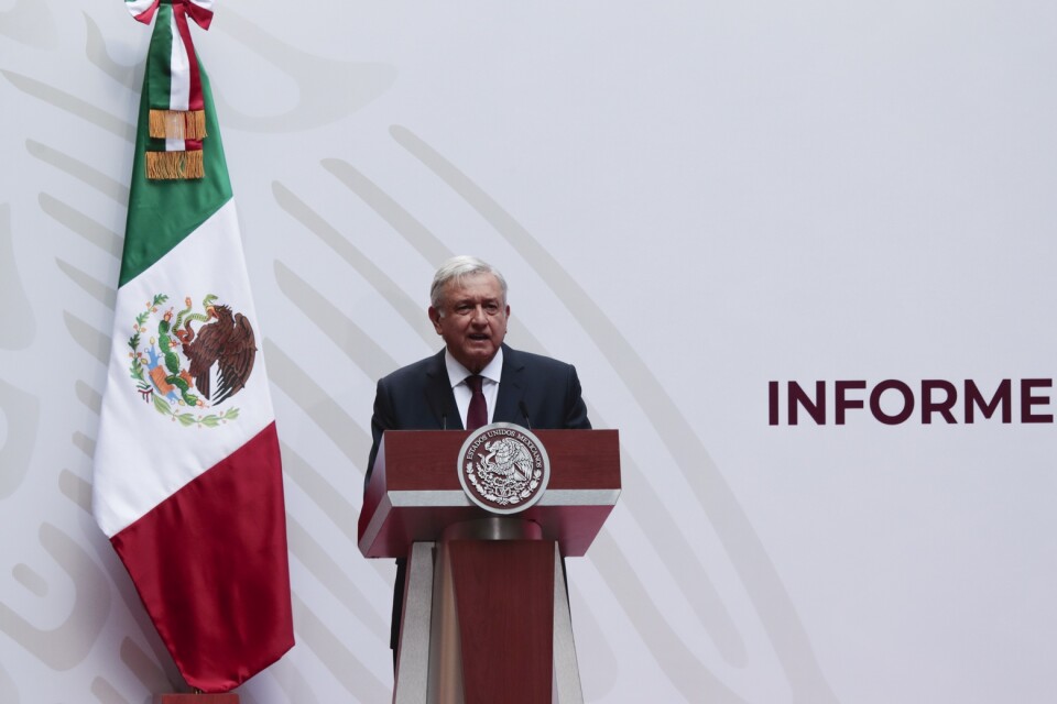 Mexikos president Andrés Manuel López Obrador under ett tal i Mexico City i april. Arkivbild.