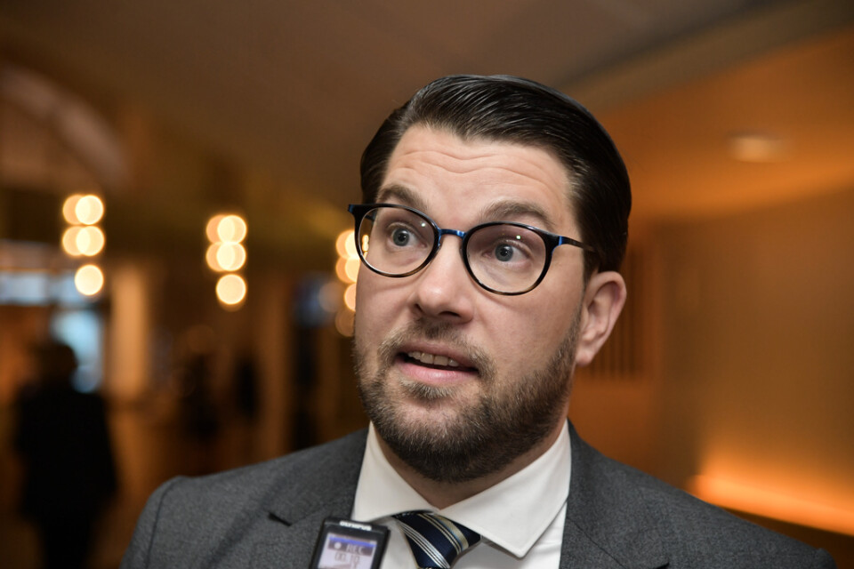 Sverigedemokraternas partiledare Jimmie Åkesson ar nöjd över mötet med Moderatledaren Ulf Kristersson.