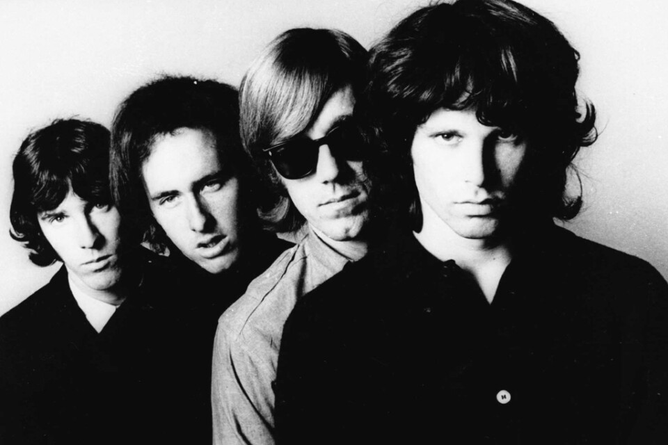 John Densmore, Robbie Krieger, Ray Manzarek och Jim Morrison i The Doors. Arkivbild.