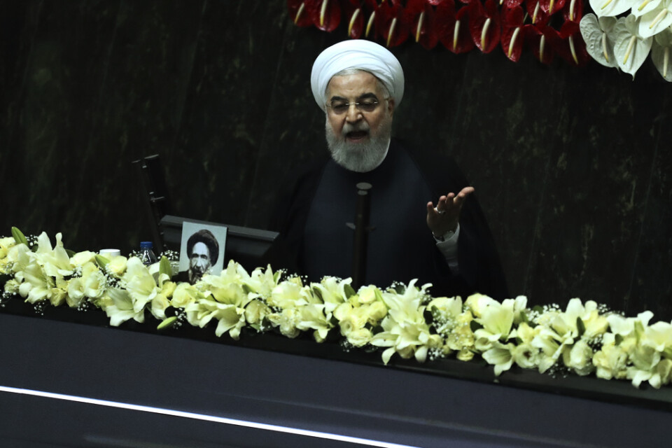 Irans president Hassan Rohani under ett tal i parlamentet i Teheran den 27 maj.