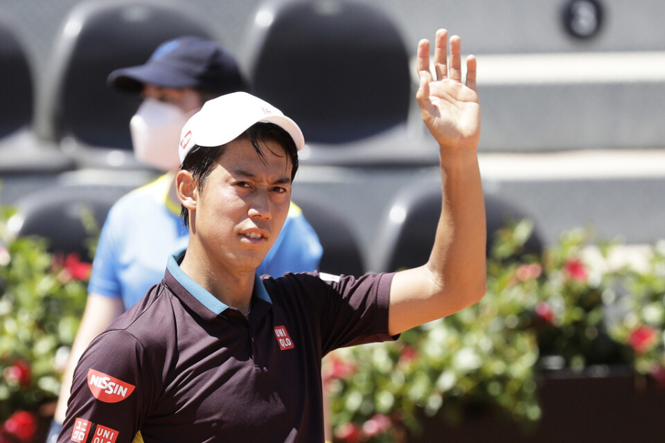 Japanska tennisstjärnan Kei Nishikori under Roms turnering.