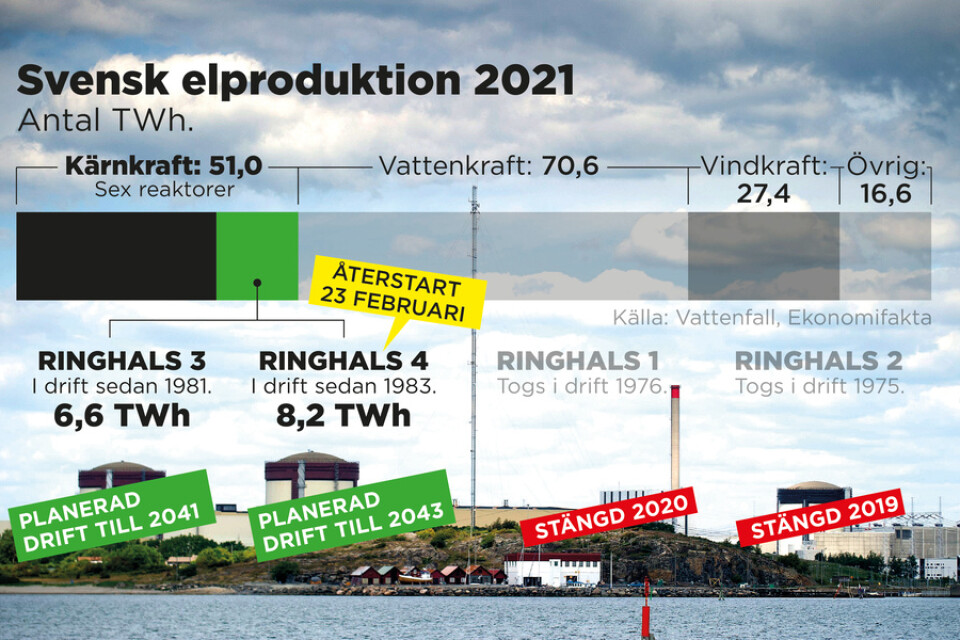 Ringhals andel av den totala elproduktionen 2021.