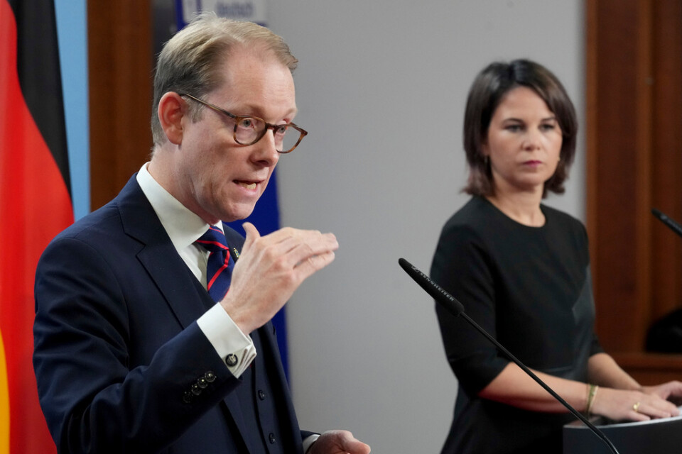 Sveriges och Tysklands utrikesministrar Tobias Billström och Annalena Baerbock.