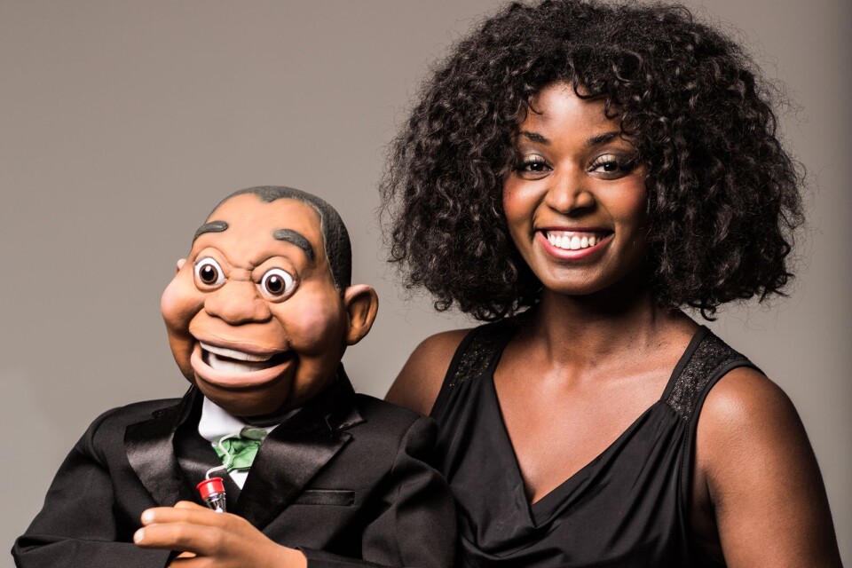 Jazz musician  Wennergren with ventriloguist's dummy Leroy Armstrong.