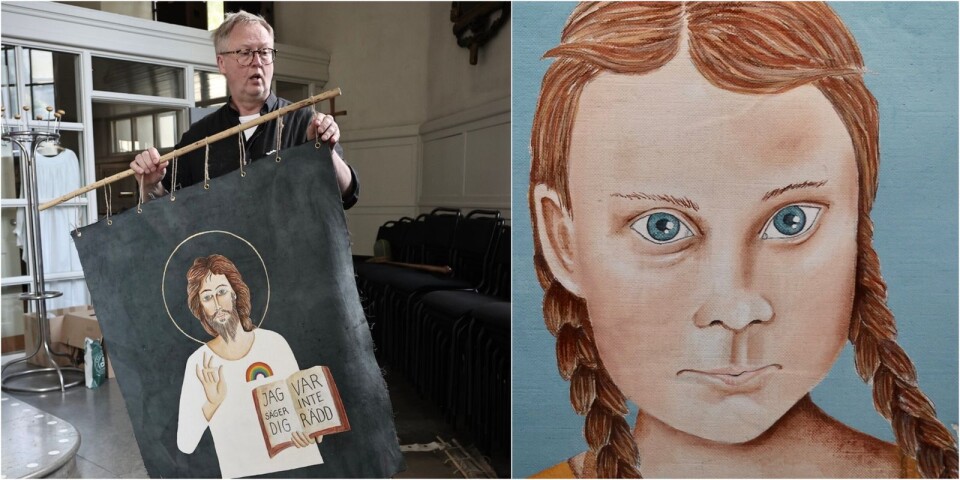 Borås: Prästen vill väcka tankar – har målat Regnbågsjesus och Greta Thunberg