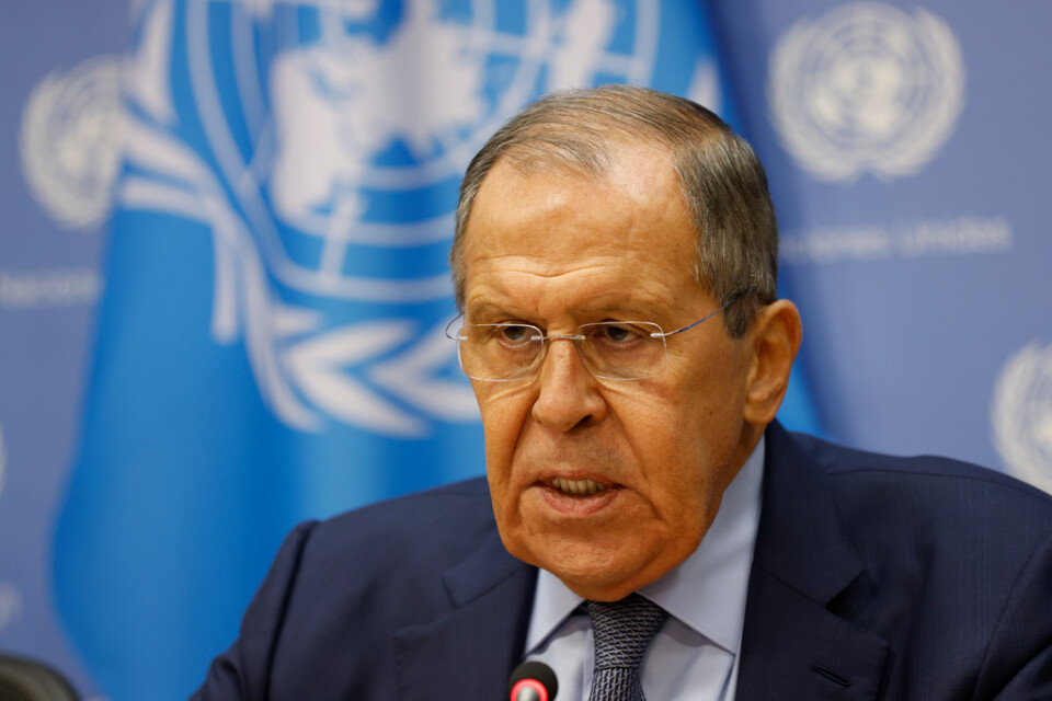 Rysslands utrikesminister Sergej Lavrov i FN i New York under lördagen.