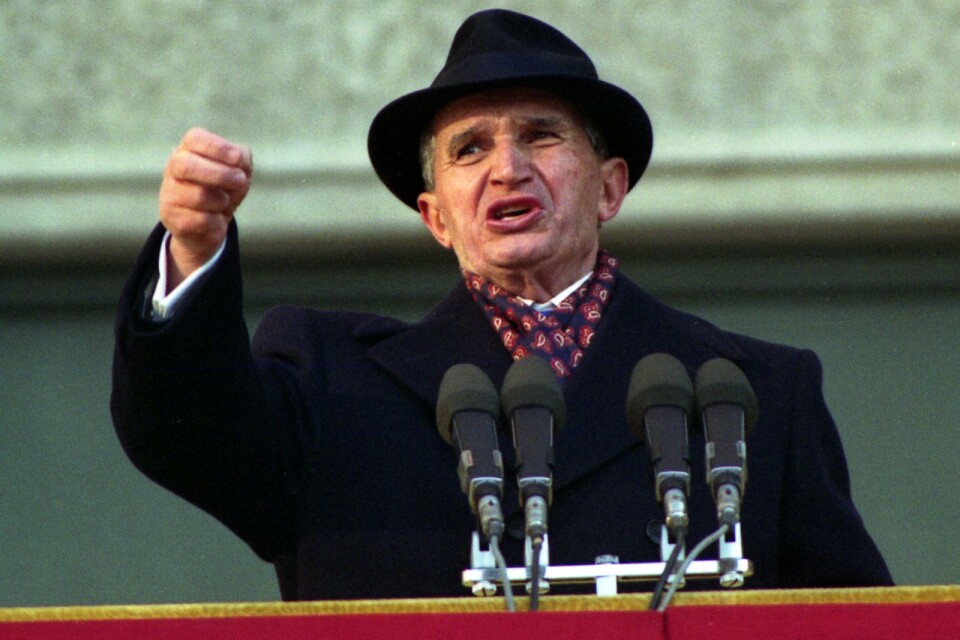 Nicolae Ceausescu håller tal den November 24, 1989. Det blev inte fler.