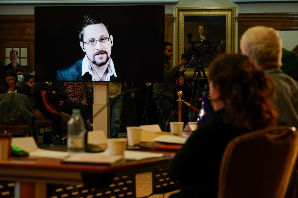 Edward Snowden via videolänk i oktober 2021. Arkivbild.