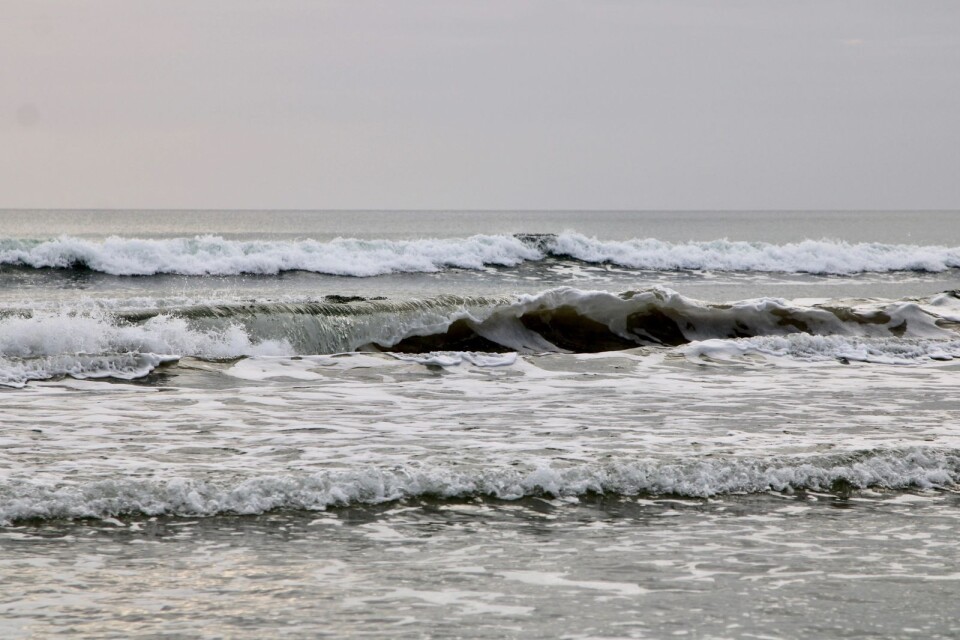 Vågor i havet vid Borrby strand, där en äldre man drunknade i fredags.