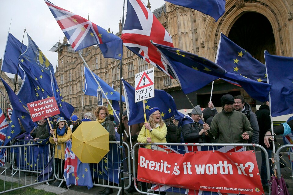 Demonstranter som vill att Storbritannien ska stanna i EU har samlats utanför parlamentet i Westminster.