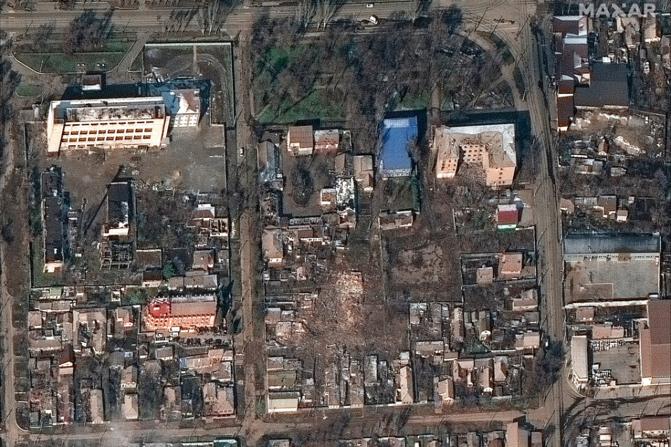 En satellitbild över den belägrade hamnstaden Mariupol. Arkivbild