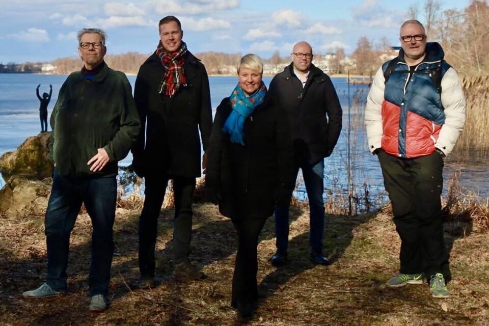 Ledande politiker i det blågröna styret i Växjö: Gunnar Nordmark (L), Andreas Olsson (C), Anna Tenje (M), Jon Malmqvist (KD), Magnus Wåhlin (MP).