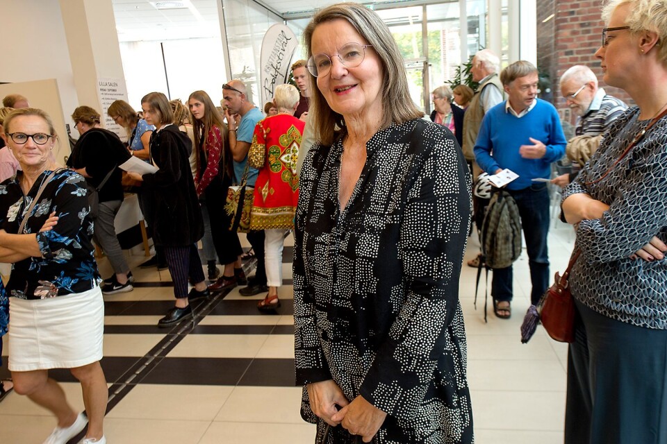 Författaren Eva Ström under höstens Bokfestival på Kulturkvarteret i Kristianstad.