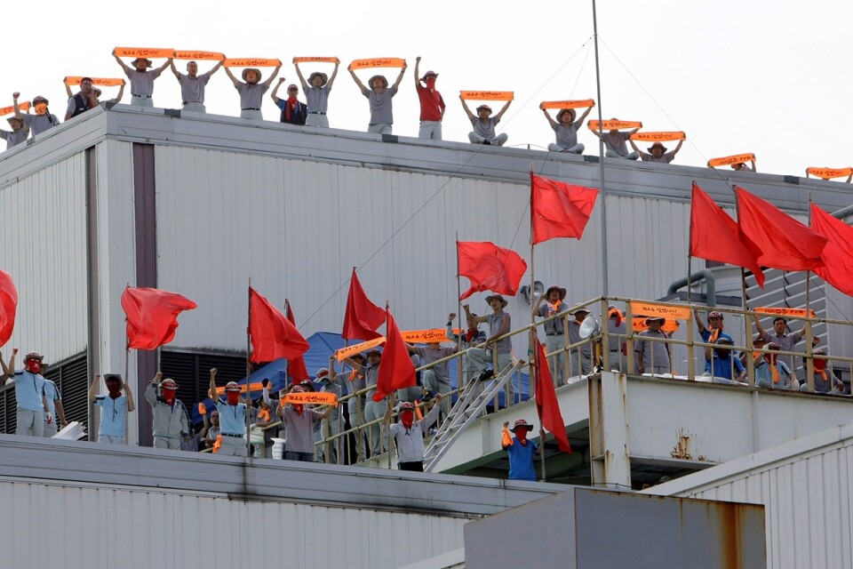 Uppsagda arbetare ockuperade bilfabriken Ssangyong Motors 2009. Arkivbild.