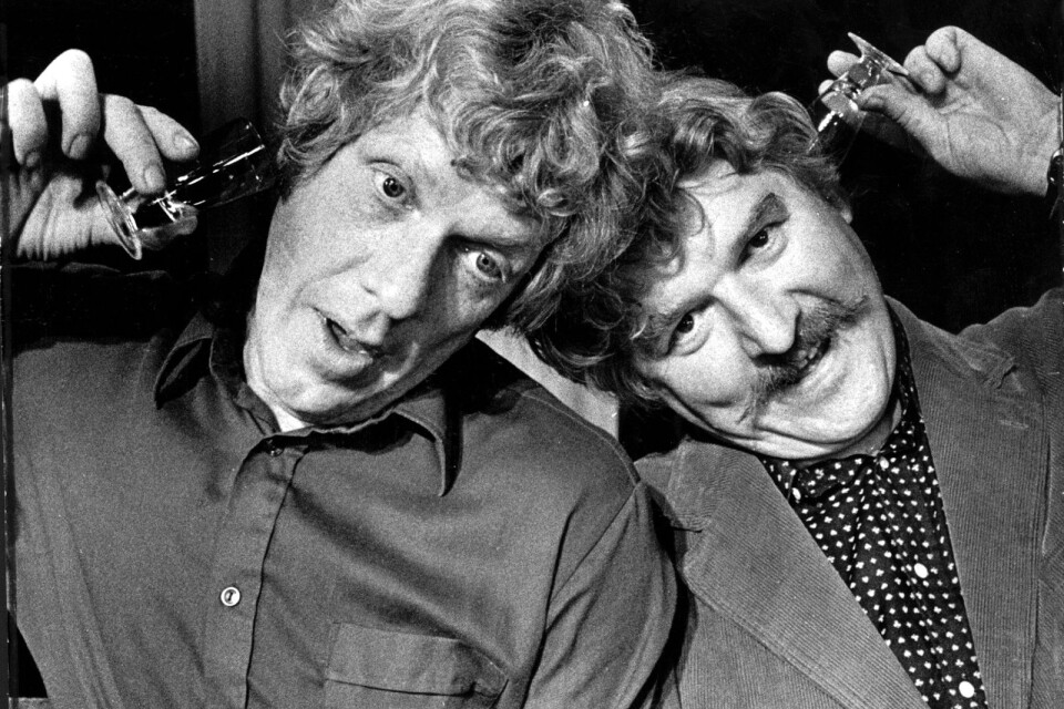 Tage Danielsson och Hans Alfredson i revyn "Glaset i örat" på Berns i Stockholm, 1973.