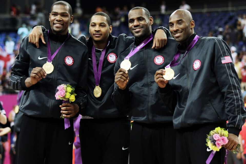 Från vänster: Kevin Durant, Carmelo Anthony, LeBron James och Kobe Bryant. Samtliga var med när USA tog guld 2012 i London.