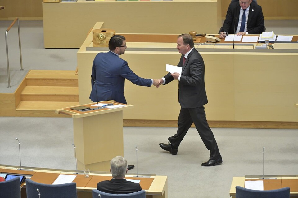 Statsminister Stefan Löfven, S, tog debatten med SD-ledaren Jimmie Åkesson, SD på onsdagen i riksdagen. Det gjorde inte moderatledaren Ulf Kristersson, M.