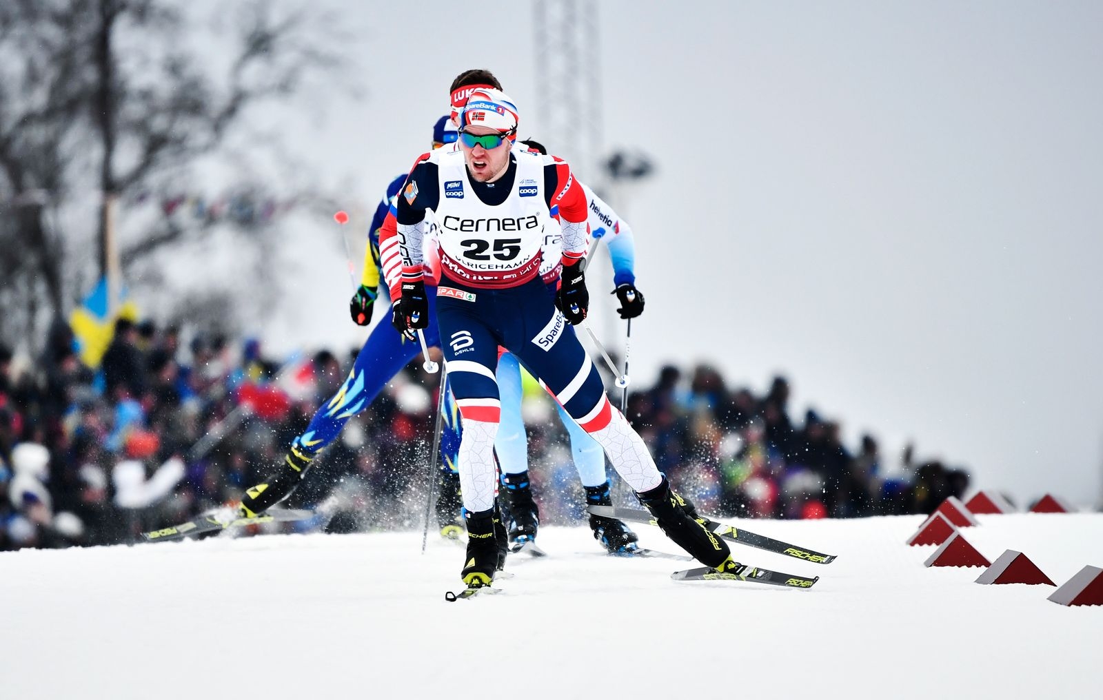 Norges Daniel Stock under lördagens tävling i 15 km fristil herrar, individuell start i världscupstävlingarna i skidor i Ulricehamn.
Foto Björn Larsson Rosvall