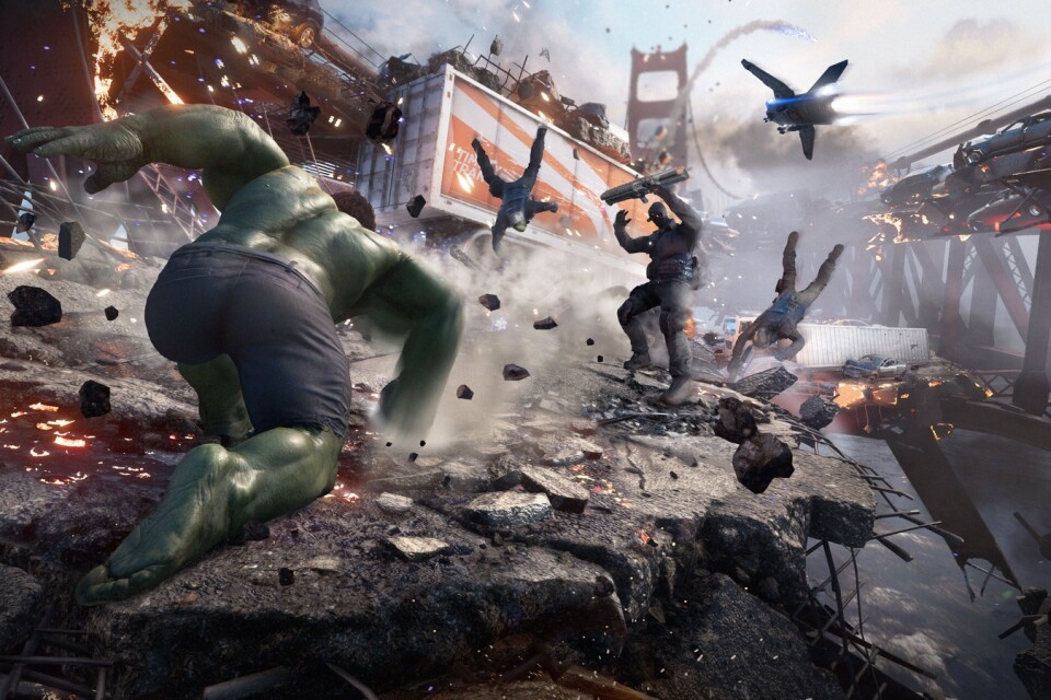 Crystal Dynamics har ansträngt sig för att få de olika hjältarna att kännas olika. Hulken är exempelvis stor och stark, medan Black Widow är smidig. Pressbild.