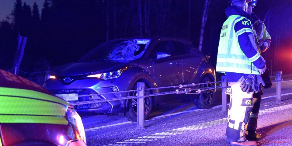 Två bilar körde på en älg på riksväg 40 öster om Ulricehamn sent på midsommarafton.